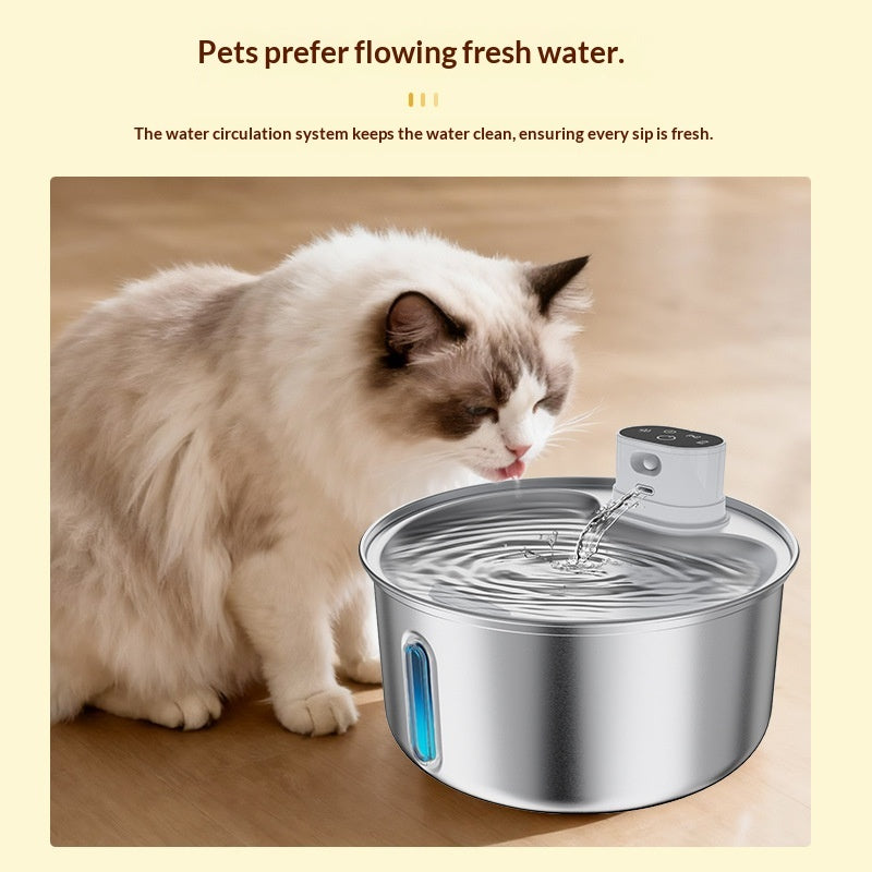 Wireless pet water fountain made with 304 stainless steel