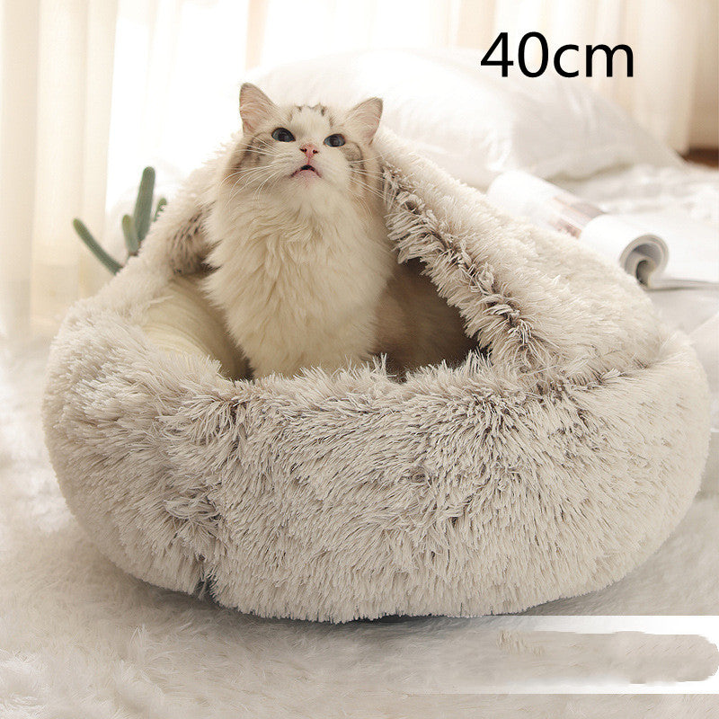 Cozy pet bed with an enclosed cocoon-style design
