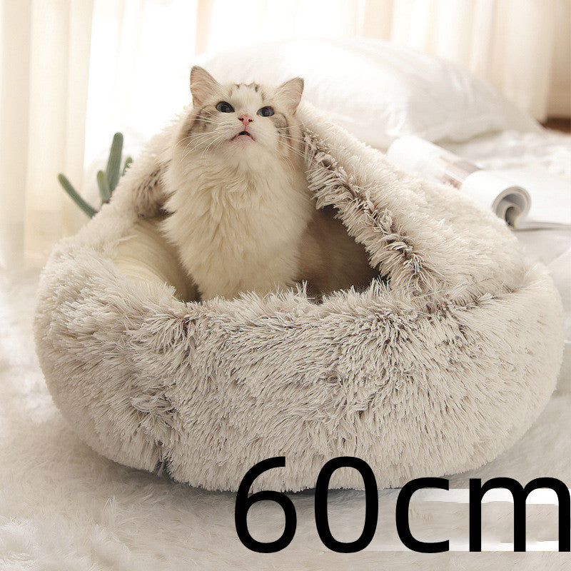 Cozy pet bed with an enclosed cocoon-style design