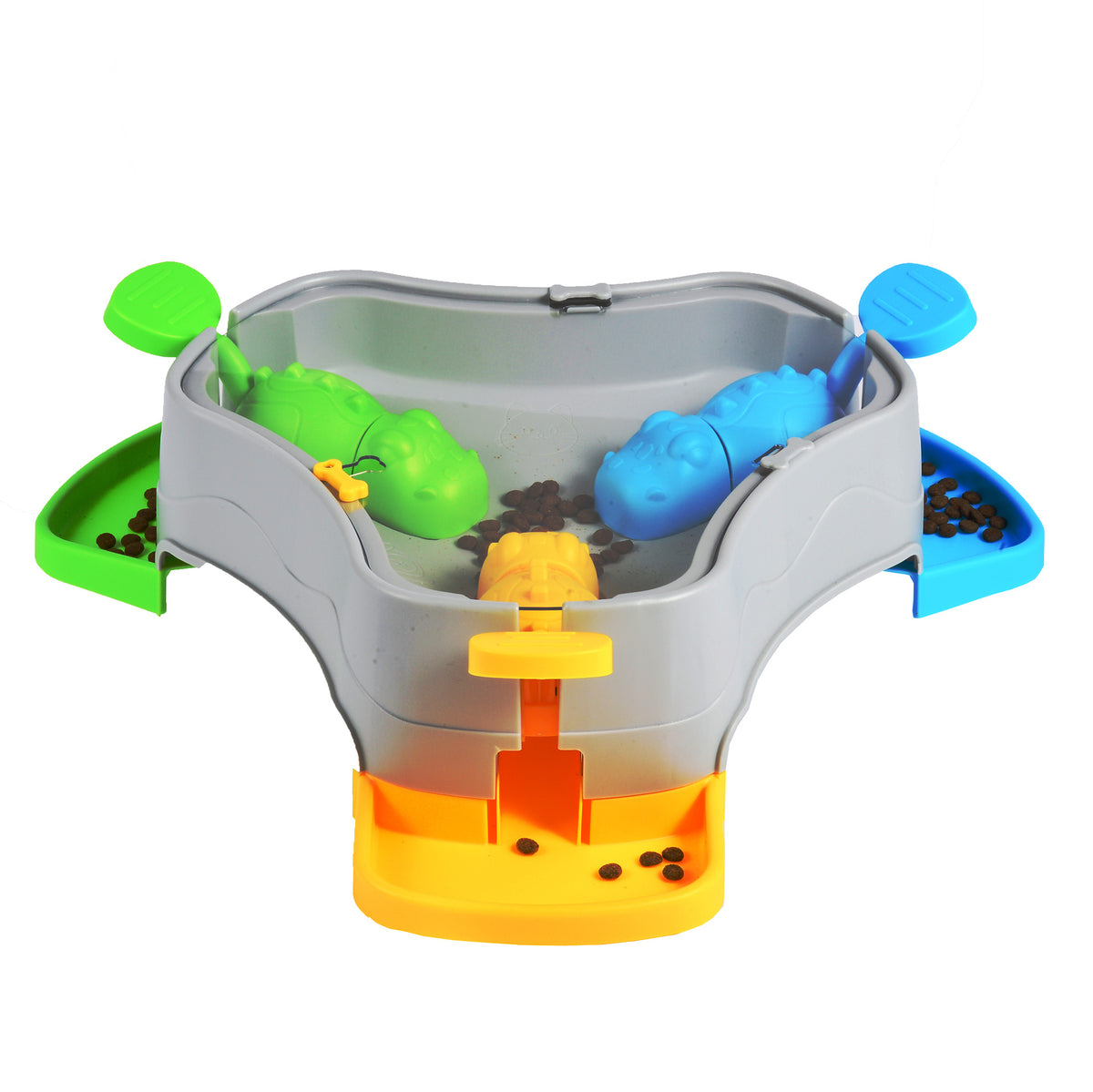 Pet slow feeder toy with a puzzle-style food dispensing design