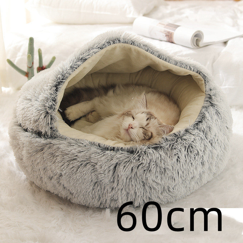 Cozy pet bed with an enclosed cocoon-style design
