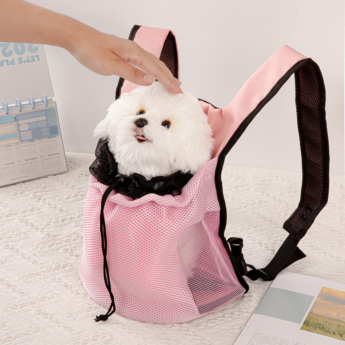 Portable pet travel bag folded for compact storage