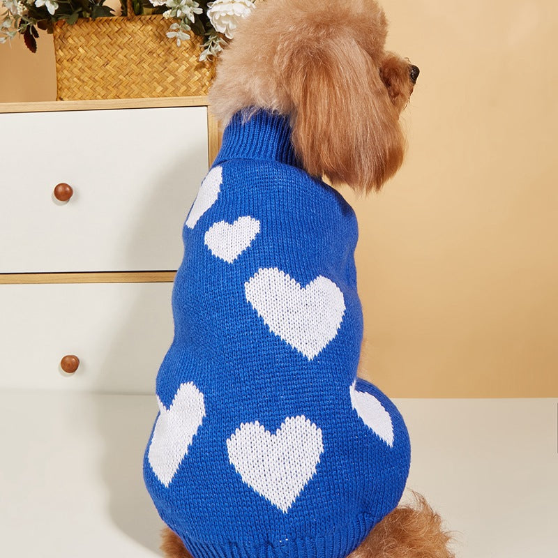Valentine dog sweater with a love-inspired knitted design
