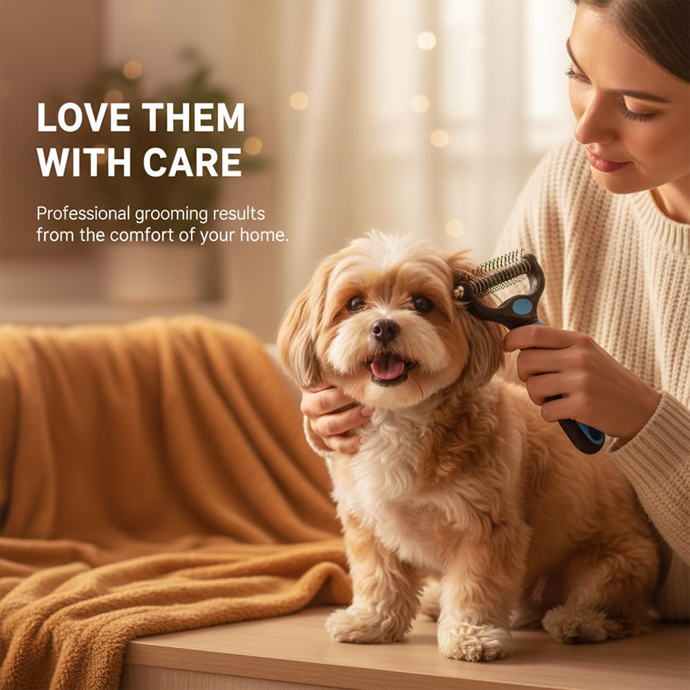 Dog dematting comb for long-haired pet grooming