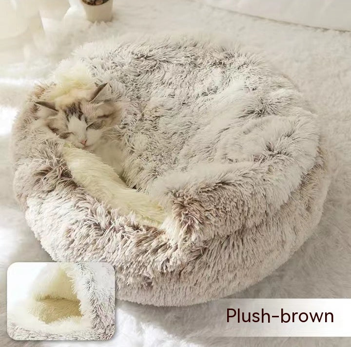Cozy pet bed with an enclosed cocoon-style design