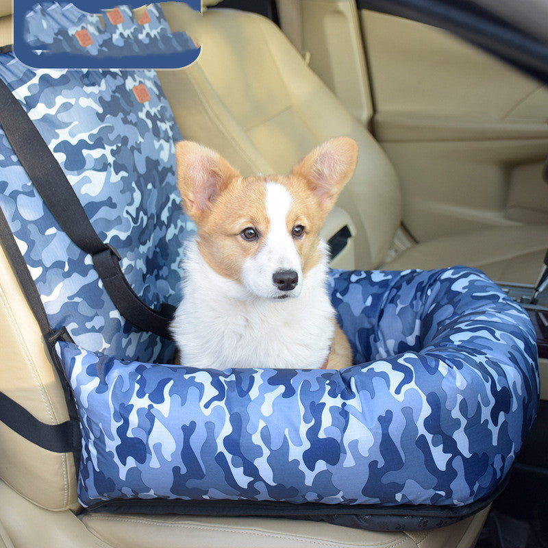 Dog car travel kennel with cushion shown from the front