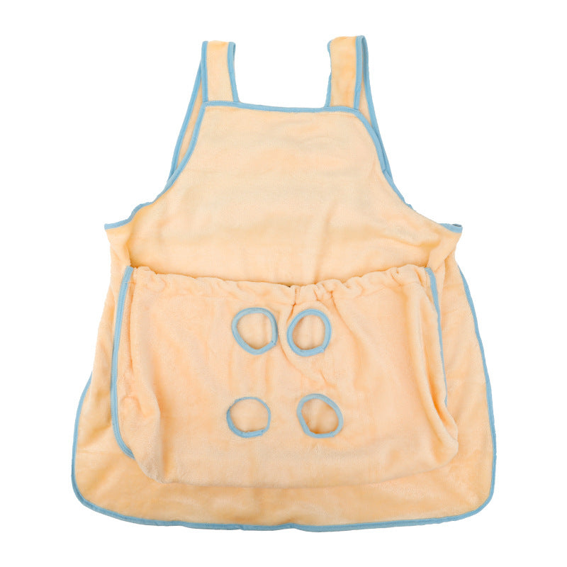Pet carrier apron with plush pocket shown from the front