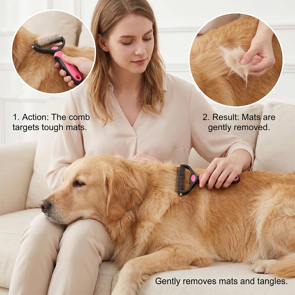 Dog dematting comb for long-haired pet grooming