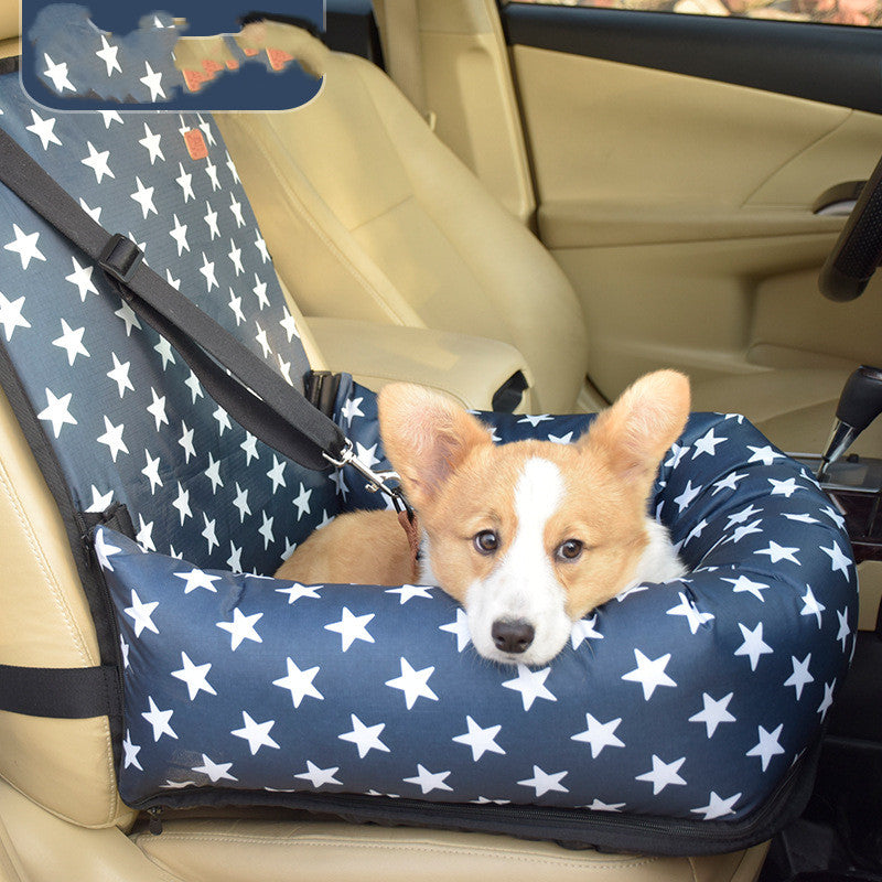Dog car travel kennel with cushion shown from the front