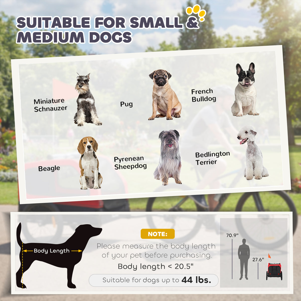 Dog bike trailer in red for small and medium dogs
