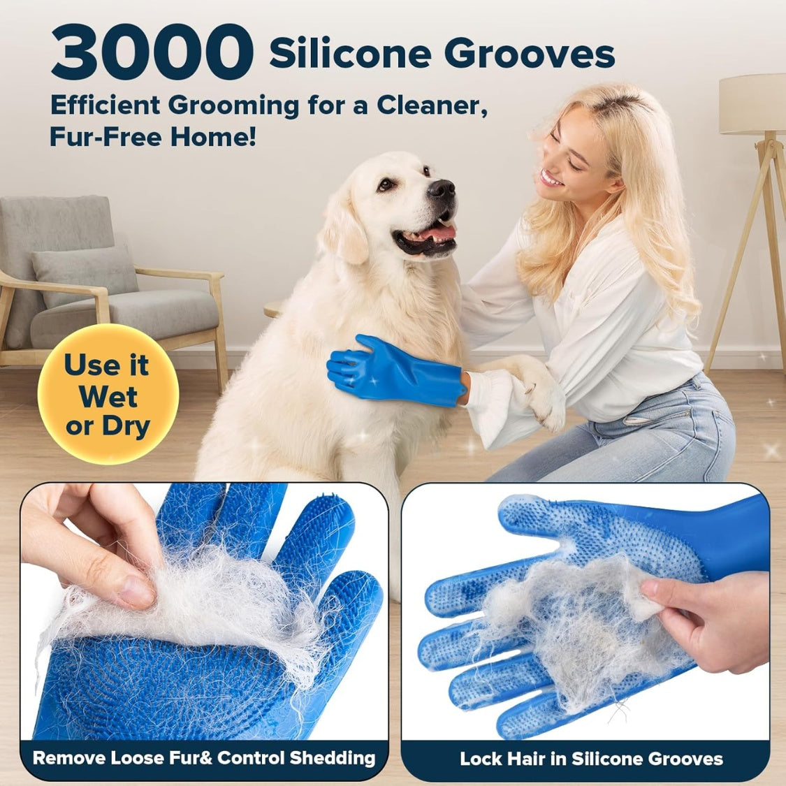 Dog grooming bath kit with six pet washing and grooming accessories