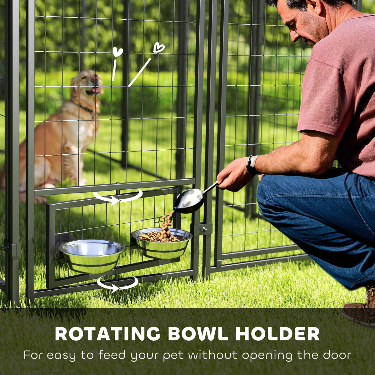Outdoor dog kennel in red with walk-in access and covered enclosure