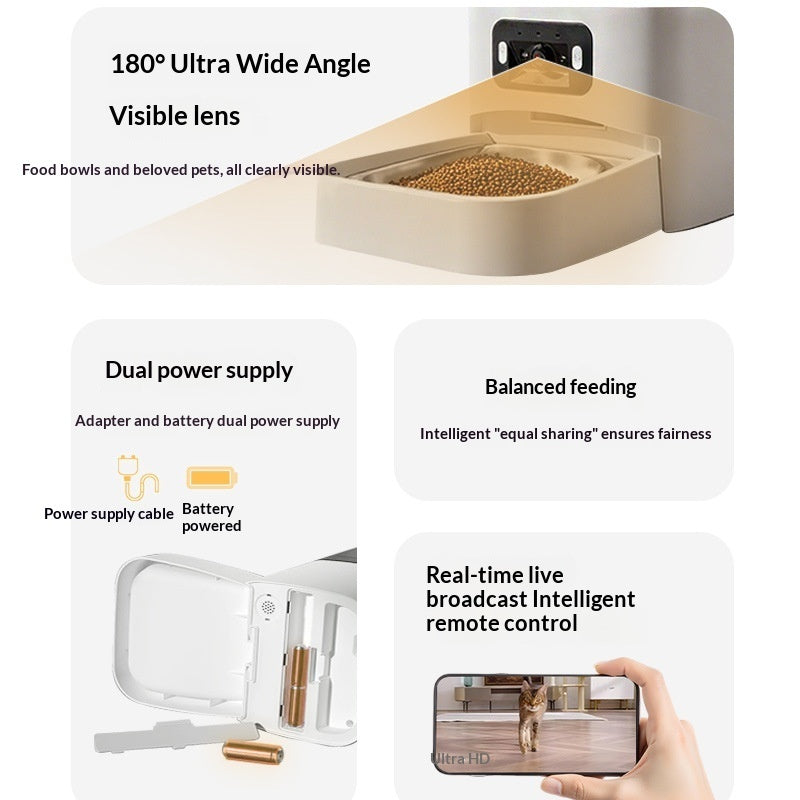 Automatic cat feeder with camera and 6L food storage container