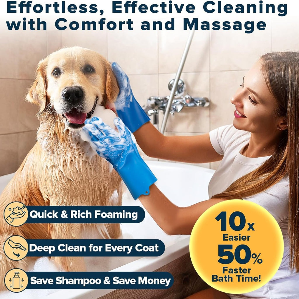 Dog grooming bath kit with six pet washing and grooming accessories
