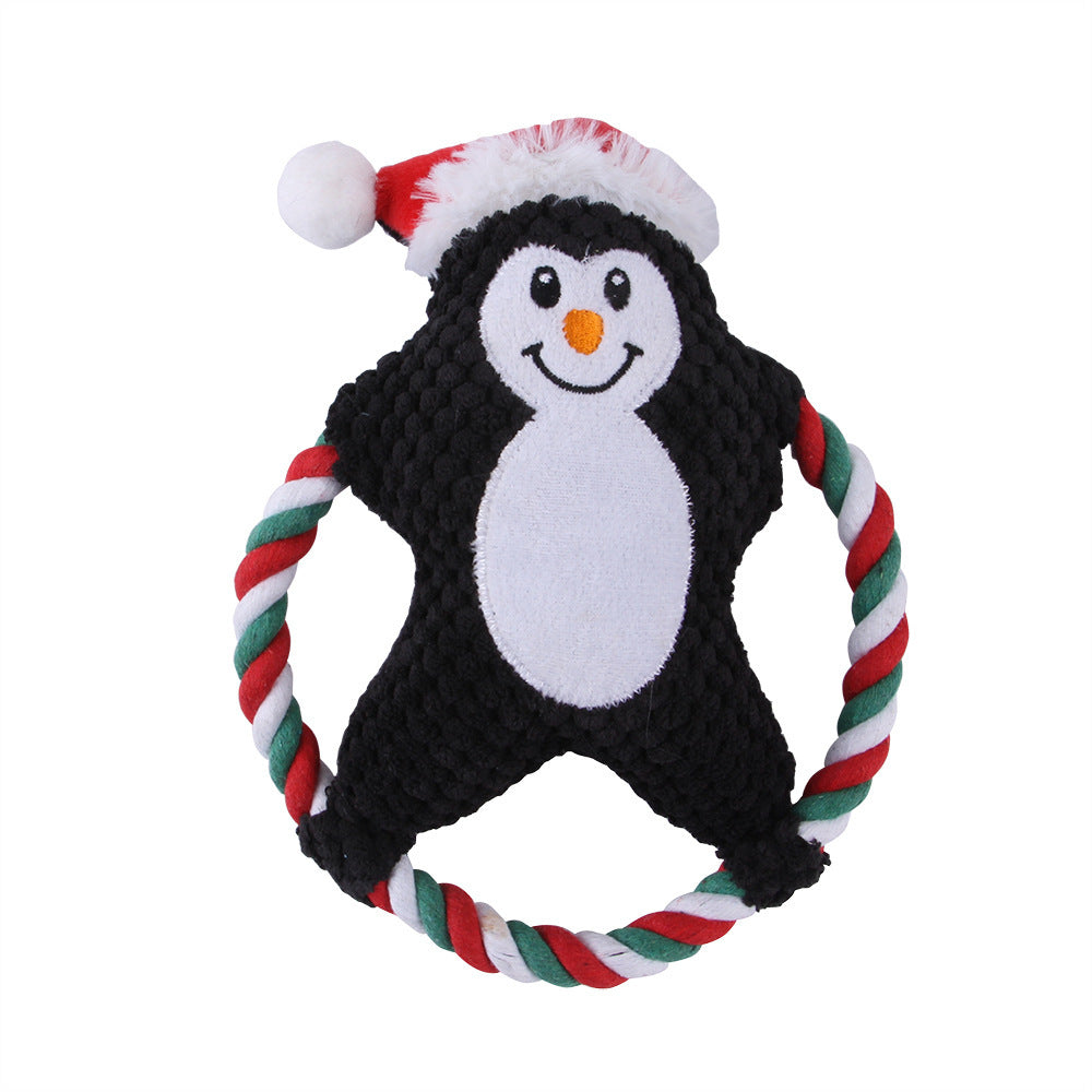 Christmas plush dog toy with festive holiday-themed design