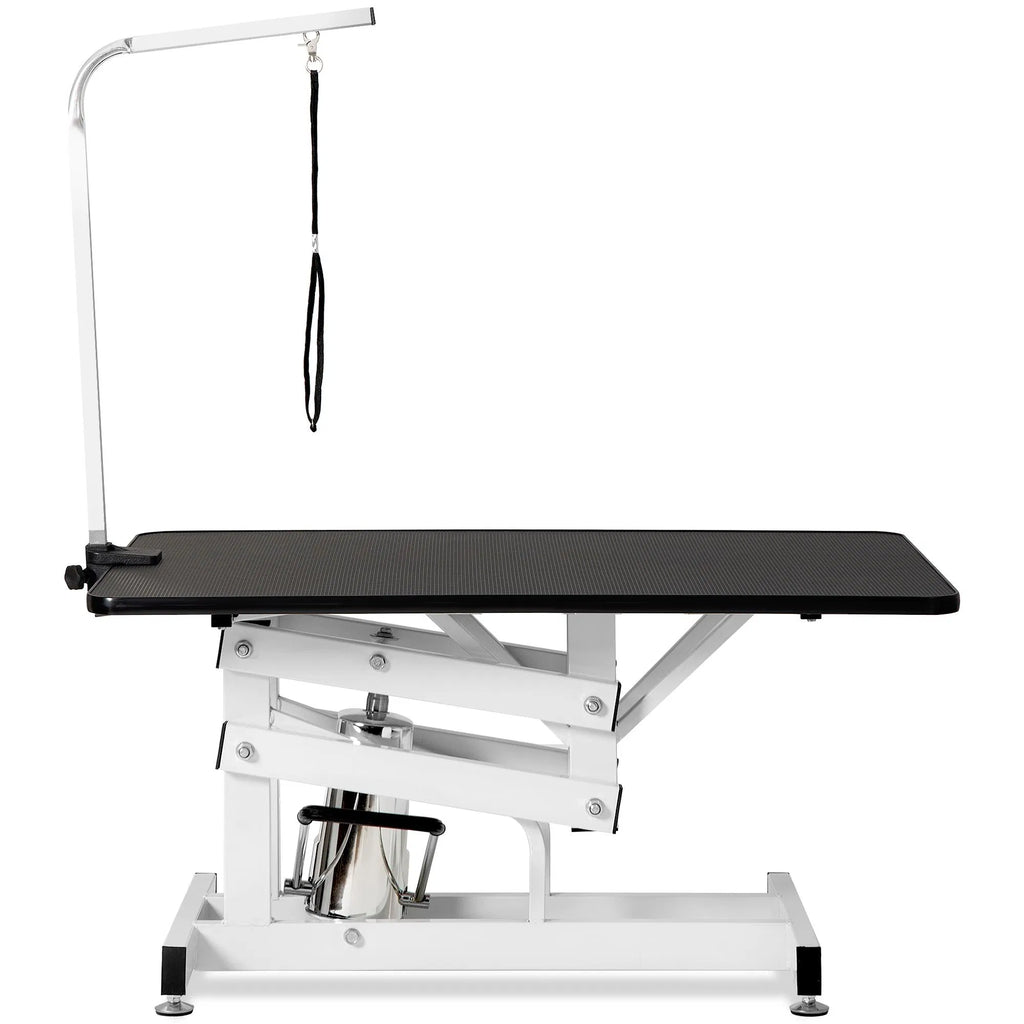 Hydraulic dog grooming table with a large tabletop and Z-lift base