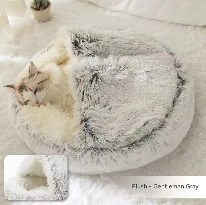 Cozy pet bed with an enclosed cocoon-style design