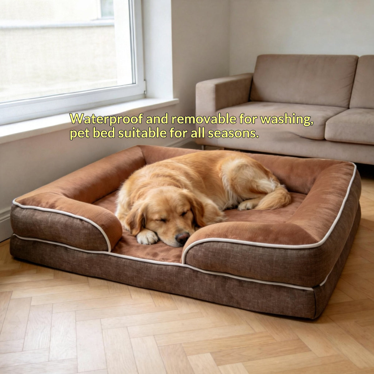 Waterproof dog bed with removable washable cover