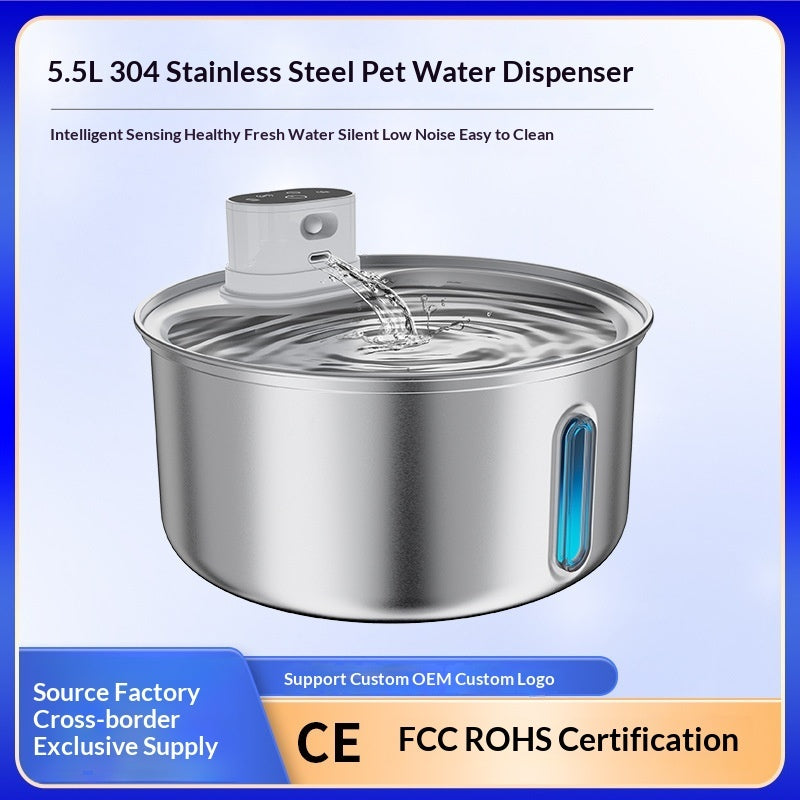 Wireless pet water fountain made with 304 stainless steel