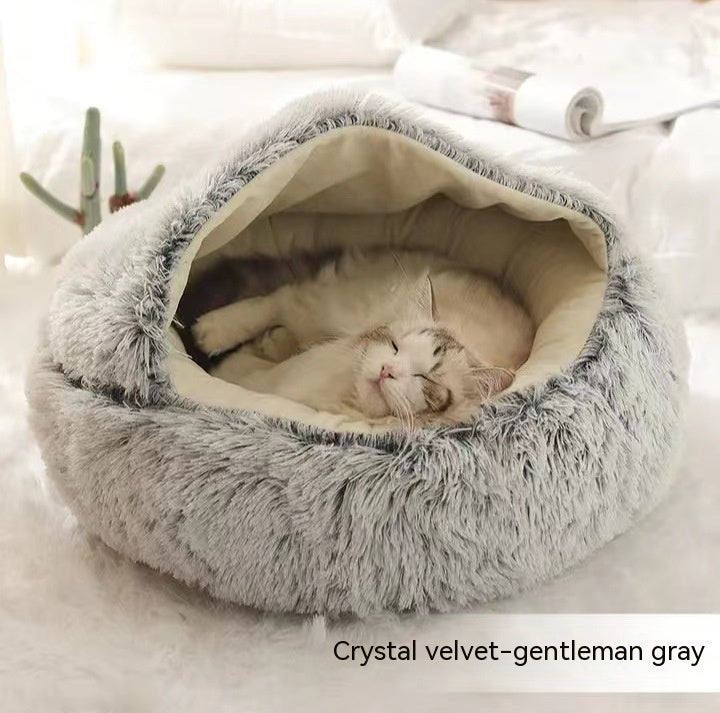 Cozy pet bed with an enclosed cocoon-style design