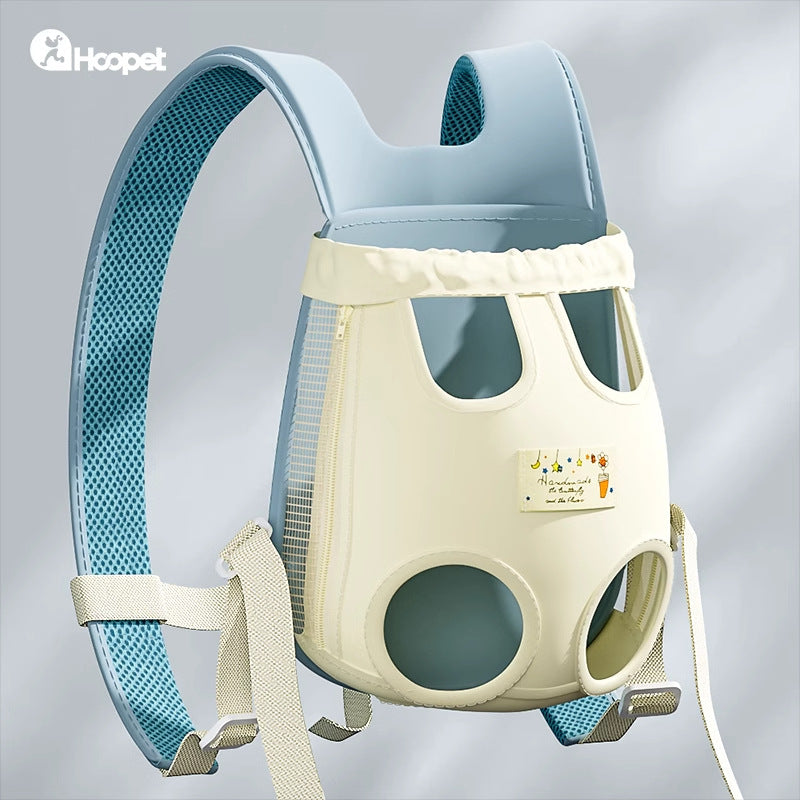 Dog carrier backpack showing the full wearable chest carrier design