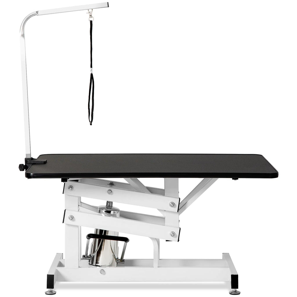Hydraulic dog grooming table with a large tabletop and Z-lift base