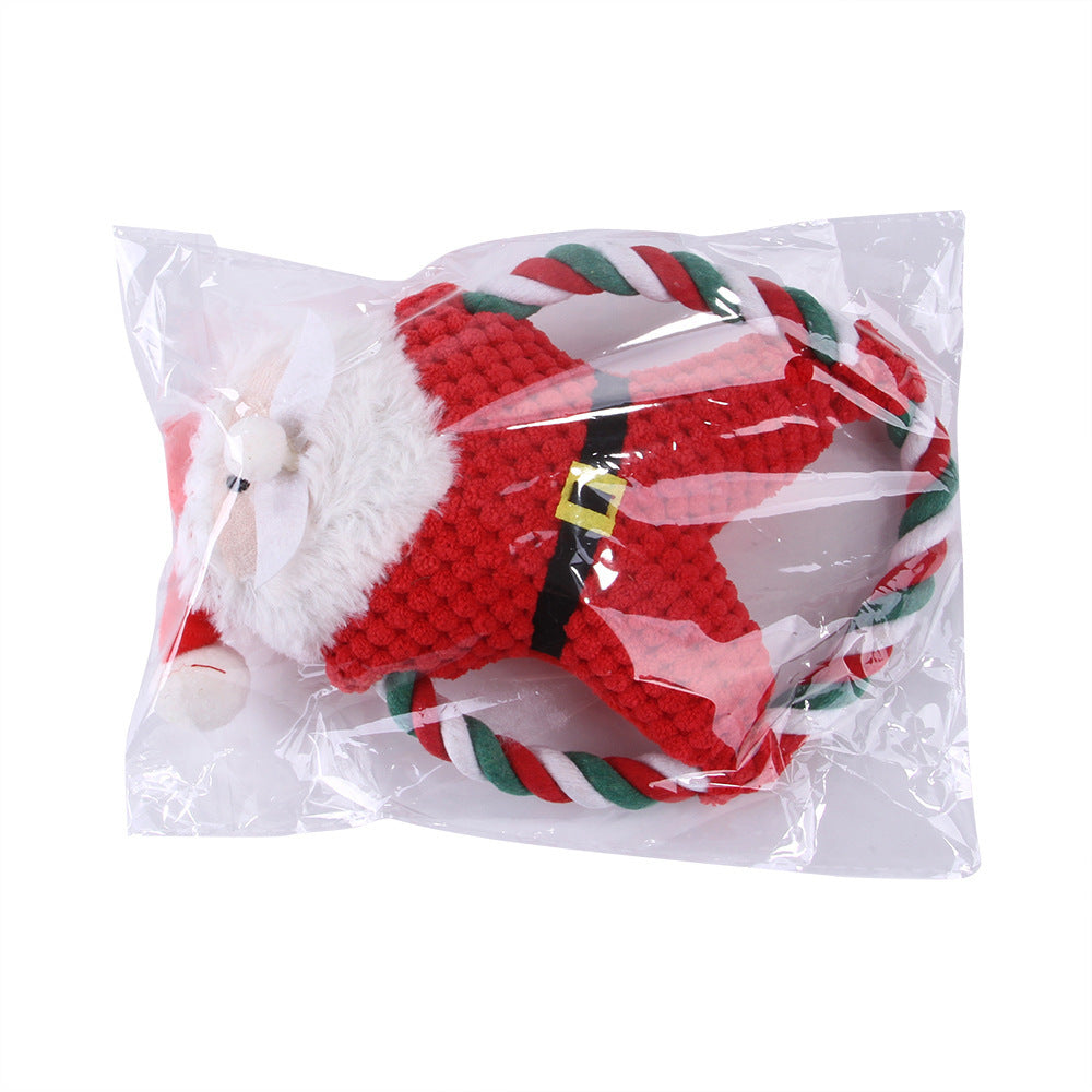 Christmas plush dog toy with festive holiday-themed design