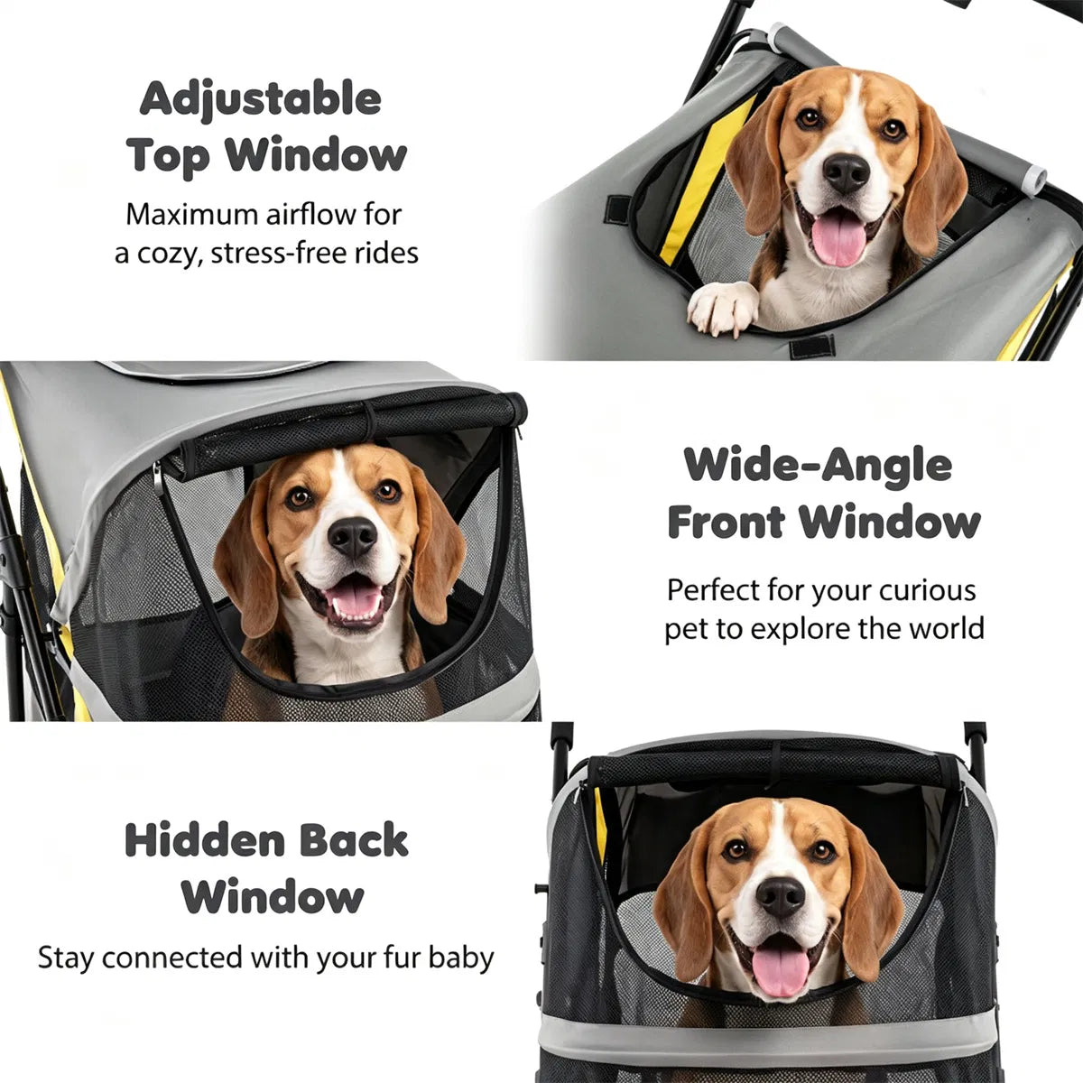 Large dog stroller showing the full foldable frame and pet compartment