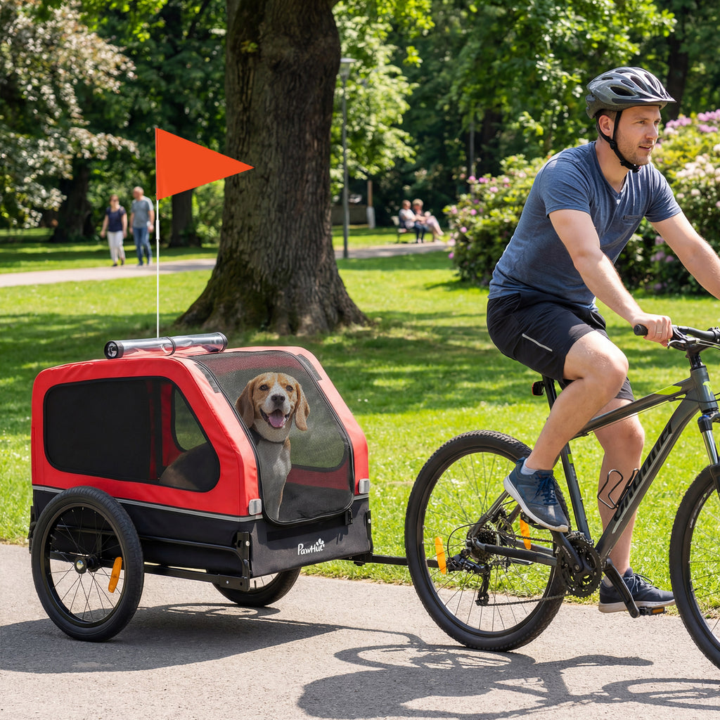 Dog bike trailer in red for small and medium dogs
