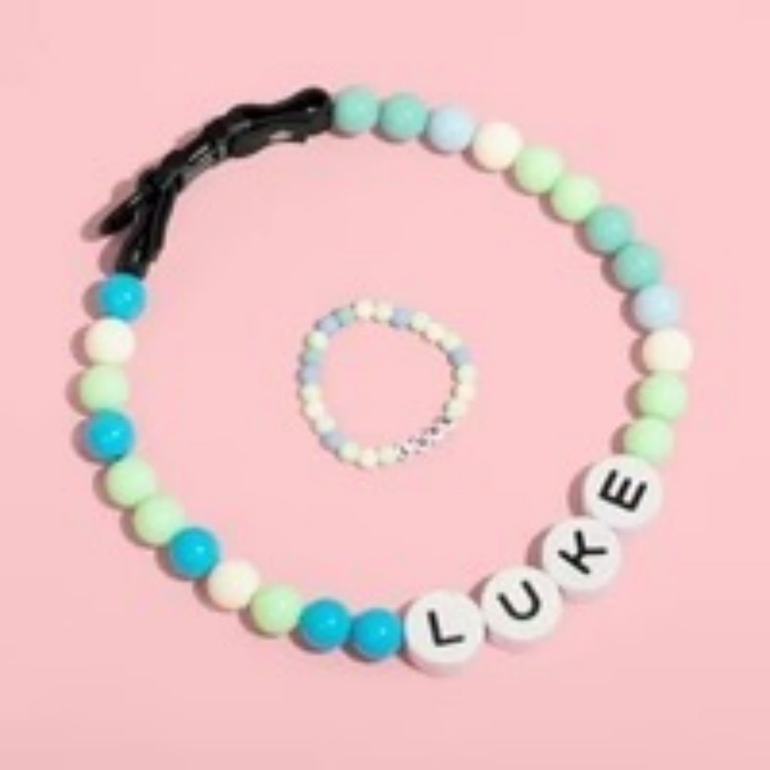 Personalized pearl beaded dog collar with custom name
