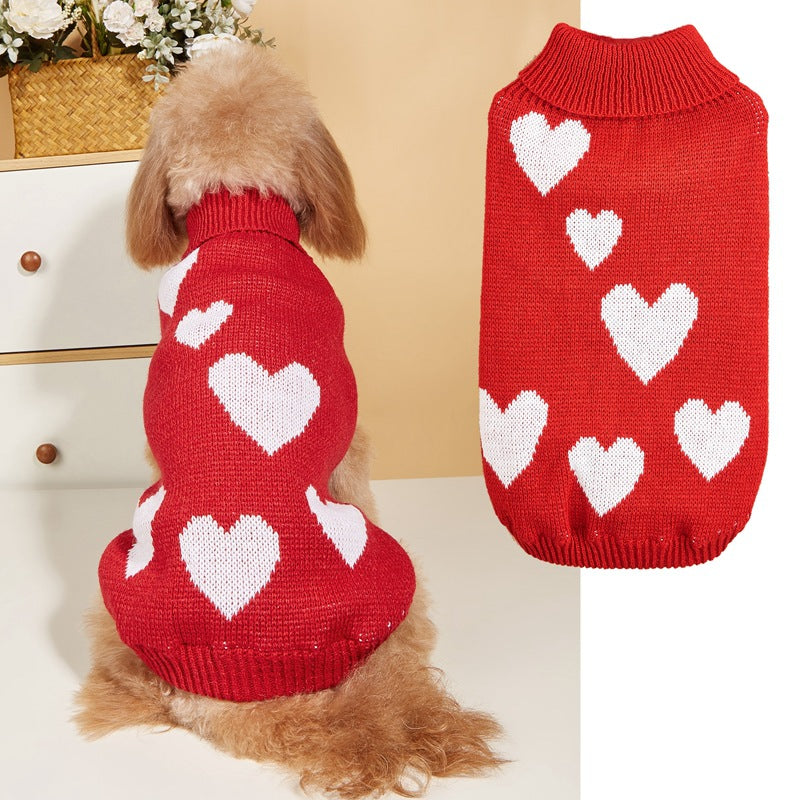 Valentine dog sweater with a love-inspired knitted design