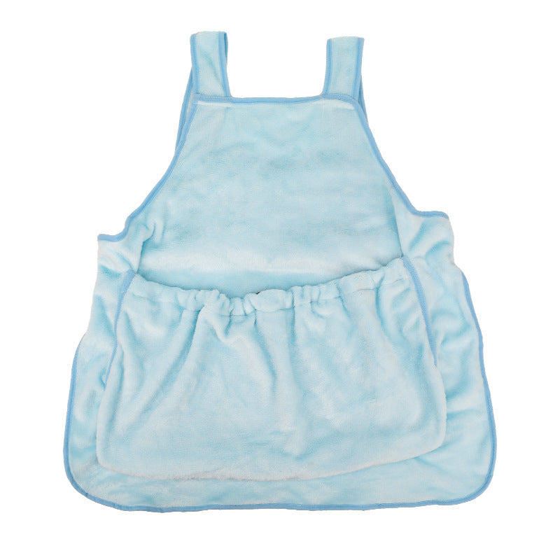 Pet carrier apron with plush pocket shown from the front