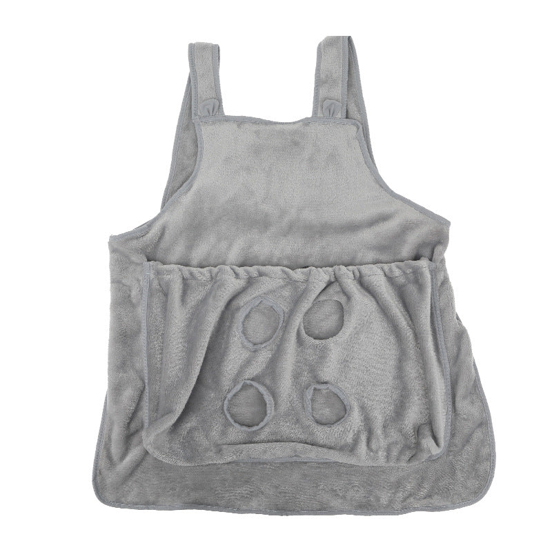 Pet carrier apron with plush pocket shown from the front