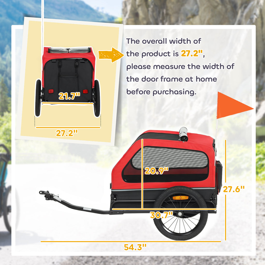 Dog bike trailer in red for small and medium dogs