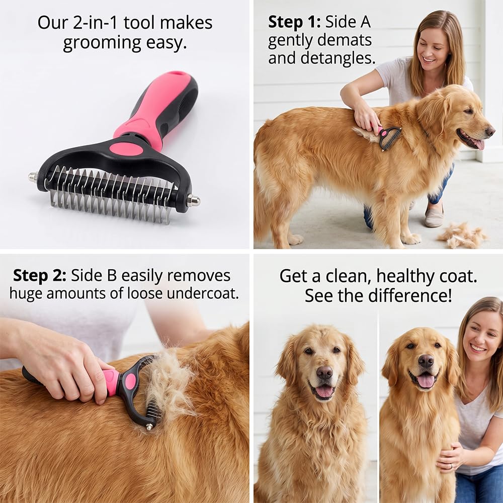 Dog dematting comb for long-haired pet grooming