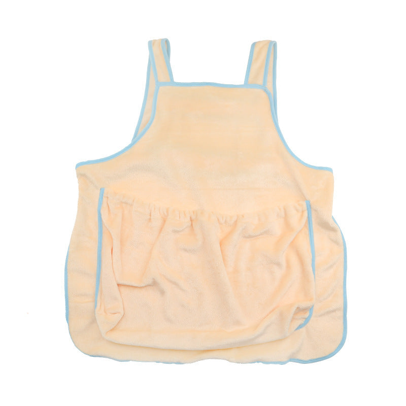 Pet carrier apron with plush pocket shown from the front