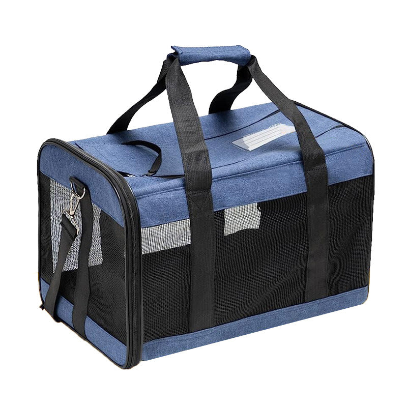 Portable pet carrier bag shown in its unfolded carrying shape