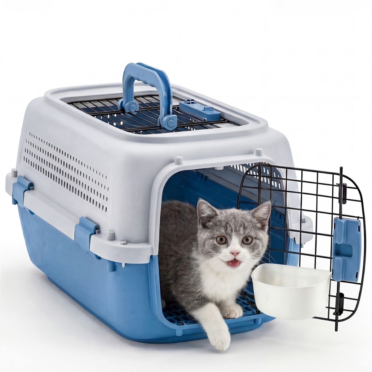 Hard-sided pet carrier for cats and dogs shown from the front