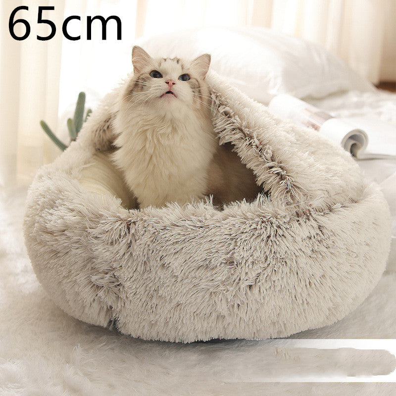 Cozy pet bed with an enclosed cocoon-style design