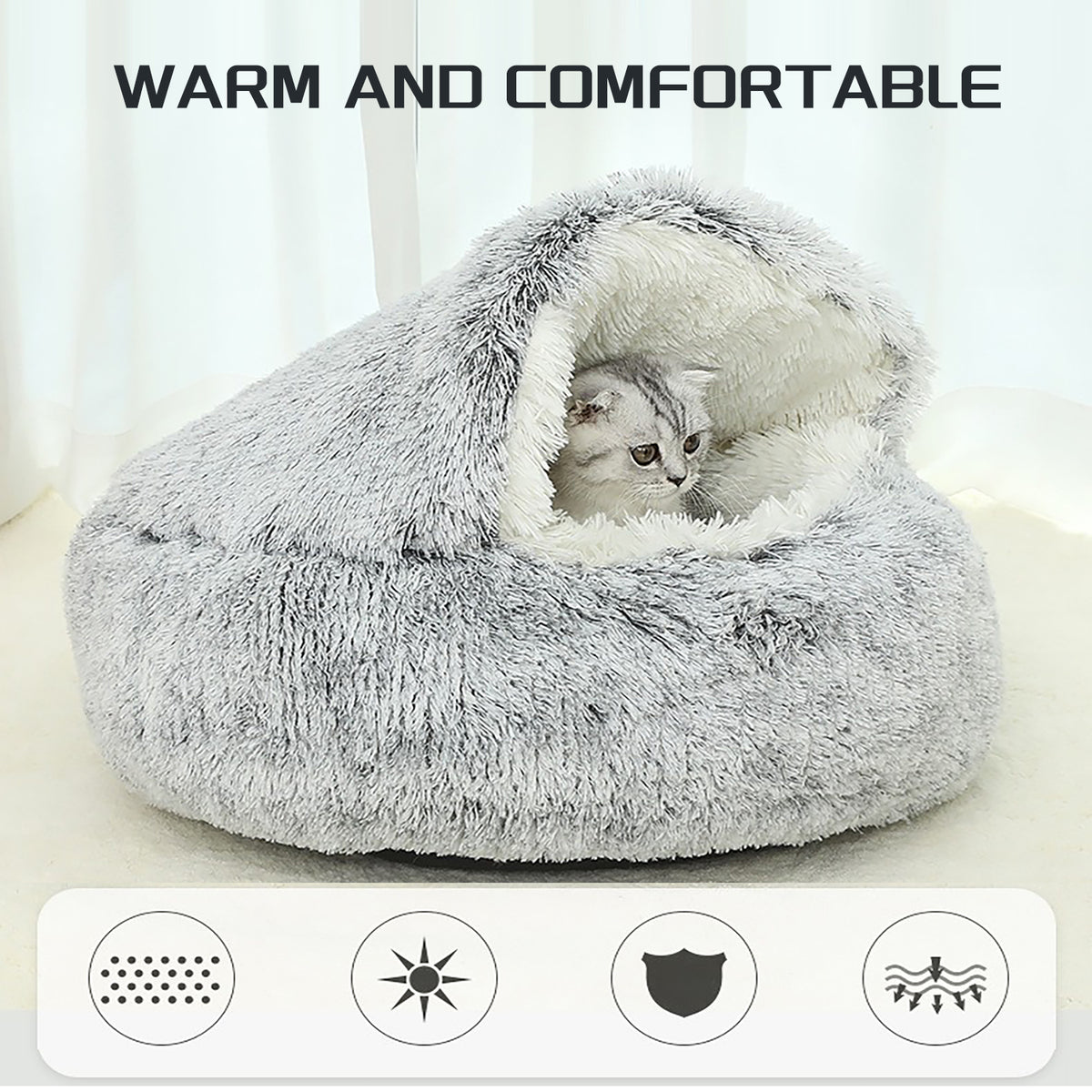 Plush cat bed with luxurious soft round design